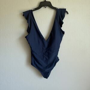 summersalt Navy Ruffle Shoulder One-Piece Swimsuit